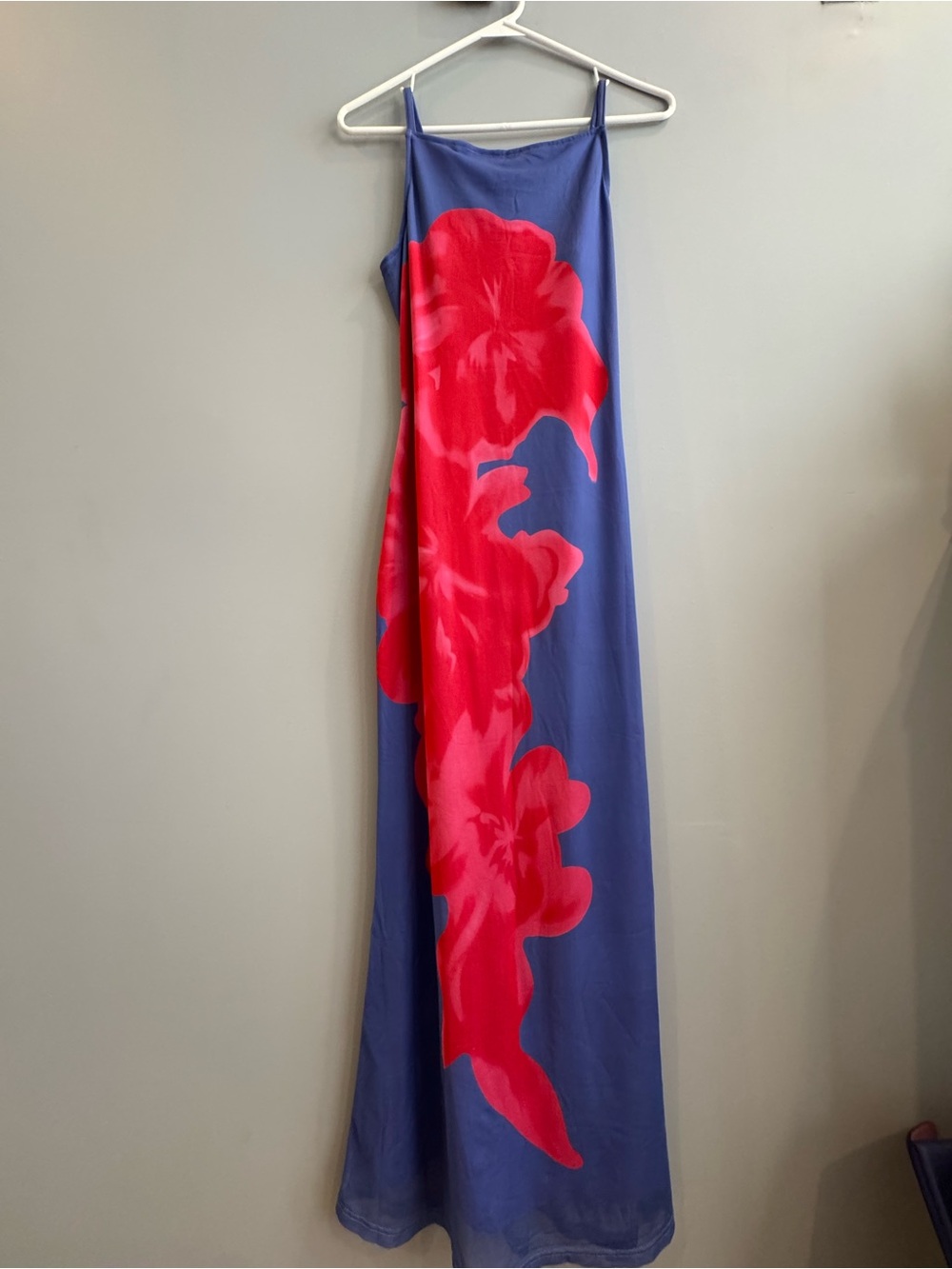 Blue Purple Maxi Dress with Pink Floral Print